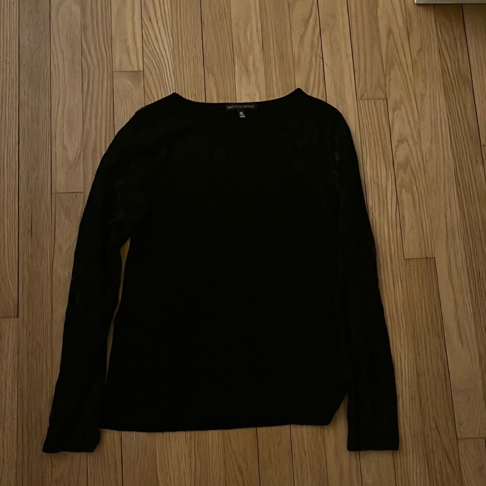 Saks Fifth avenue top black see through sleeves dotted